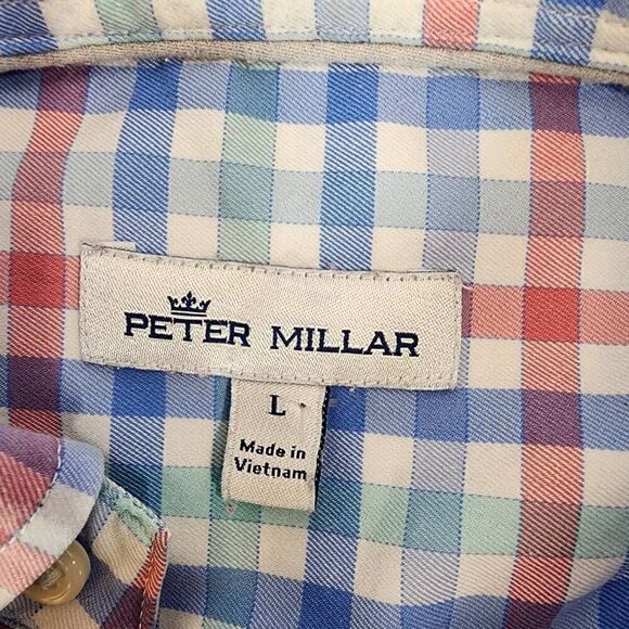 Peter Millar Men's Long-Sleeve Button-up Blue Green Plaid Shirt Size L j14 - Picture 8 of 10